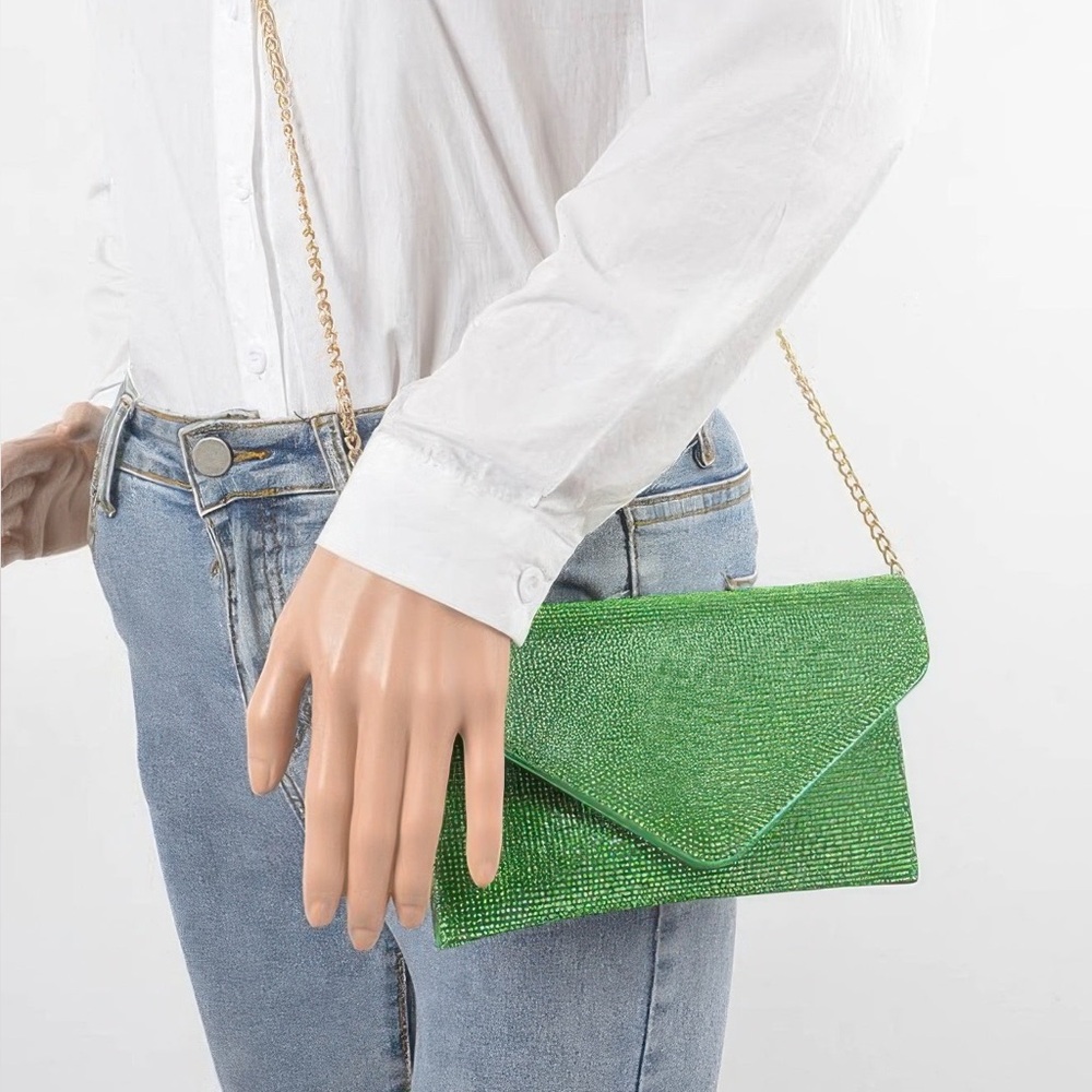 Full Rhinestone Envelope Chain Clutch - Picture 6 of 6